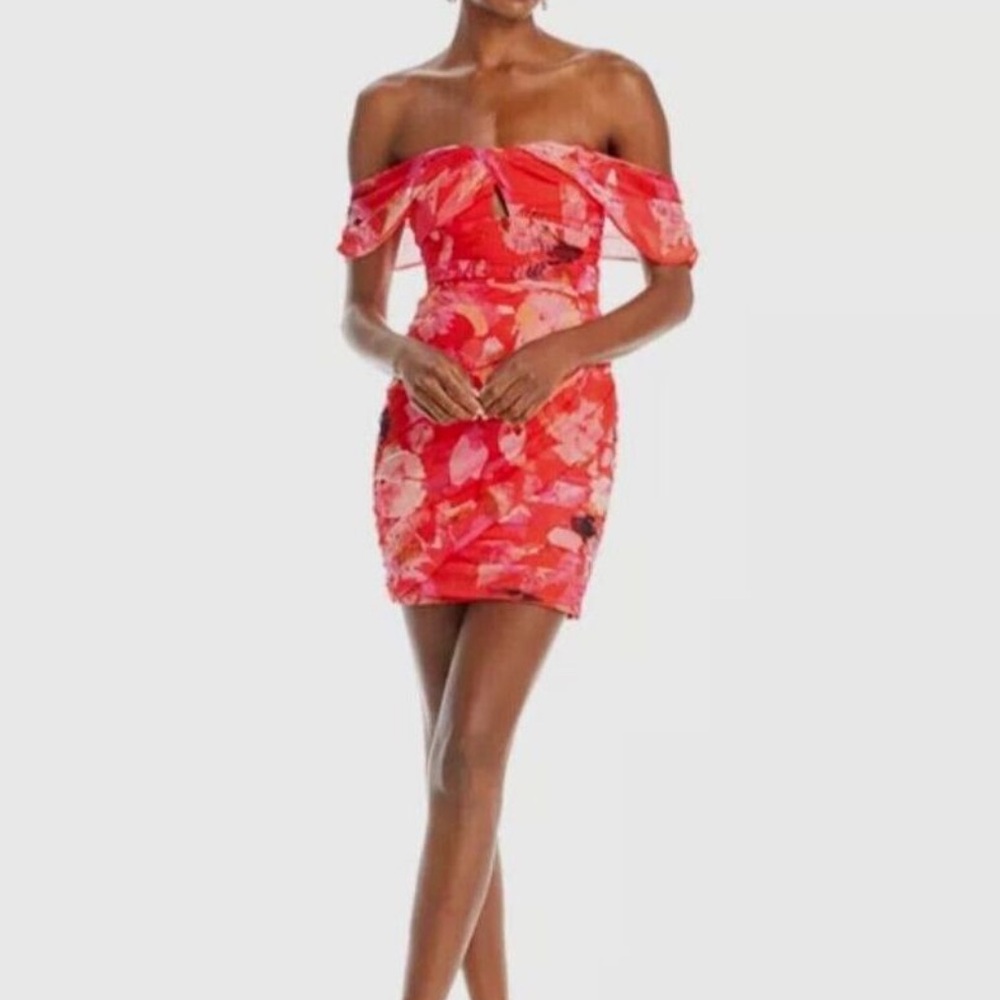 Aqua Red Floral Mini Skirt